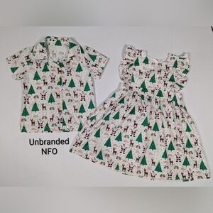 Boy Girl Twin Matching Holiday Set with Trees and Reindeer 2T